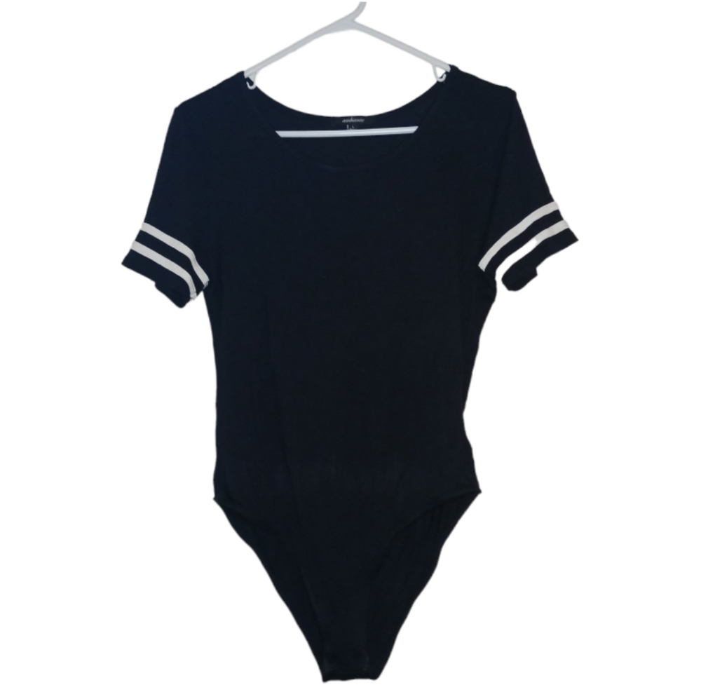 5 for $5‼️ Ambiance Sheer Black Bodysuit | White Striped Sleeves | Layering